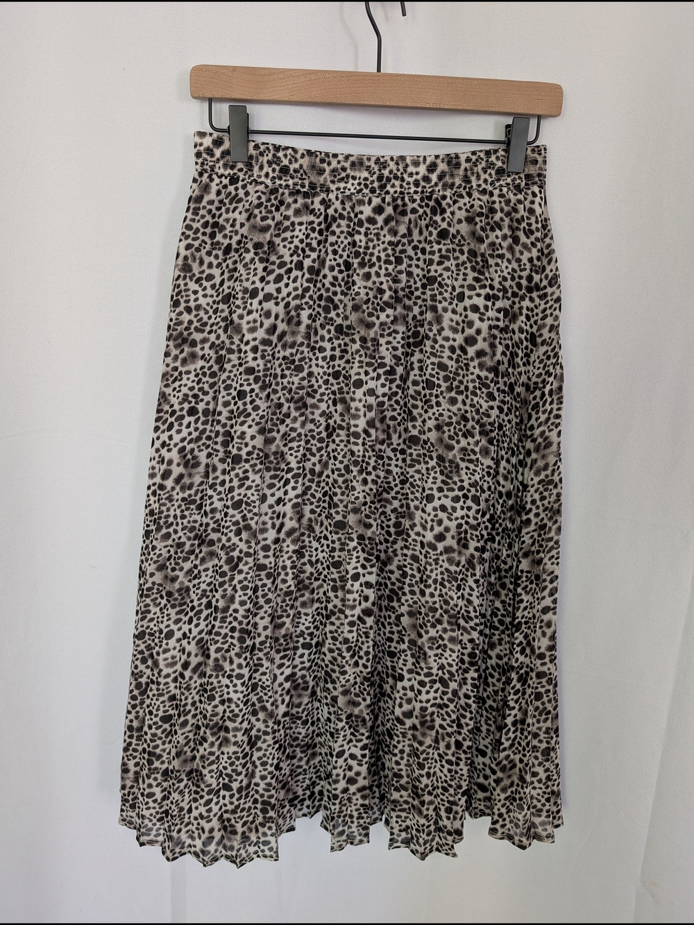 a new day Leopard Print Pleated Midi Skirt - Black & Cream